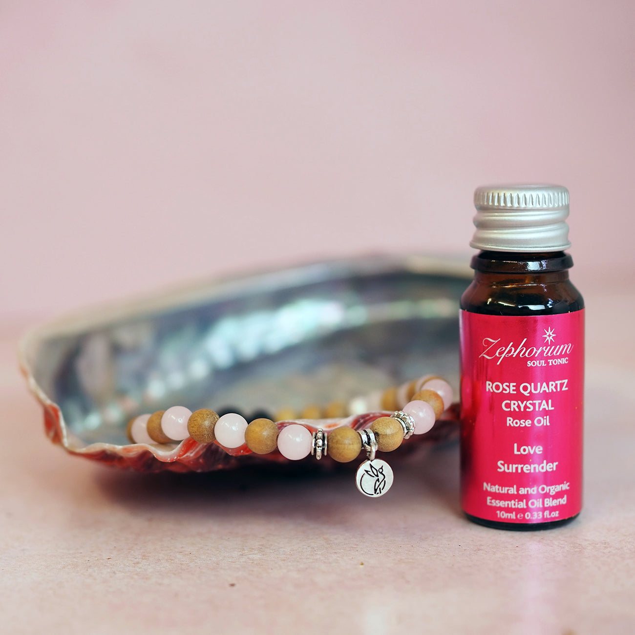 'The Loving Being' Essential Oil Diffuser Mala Bracelet Set - Rose Quartz & Rose Oil
