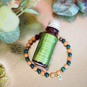 'The Balanced Being' Essential Oil Diffuser Mala Bracelet Set - Emerald Crystal & Jasmine Oil