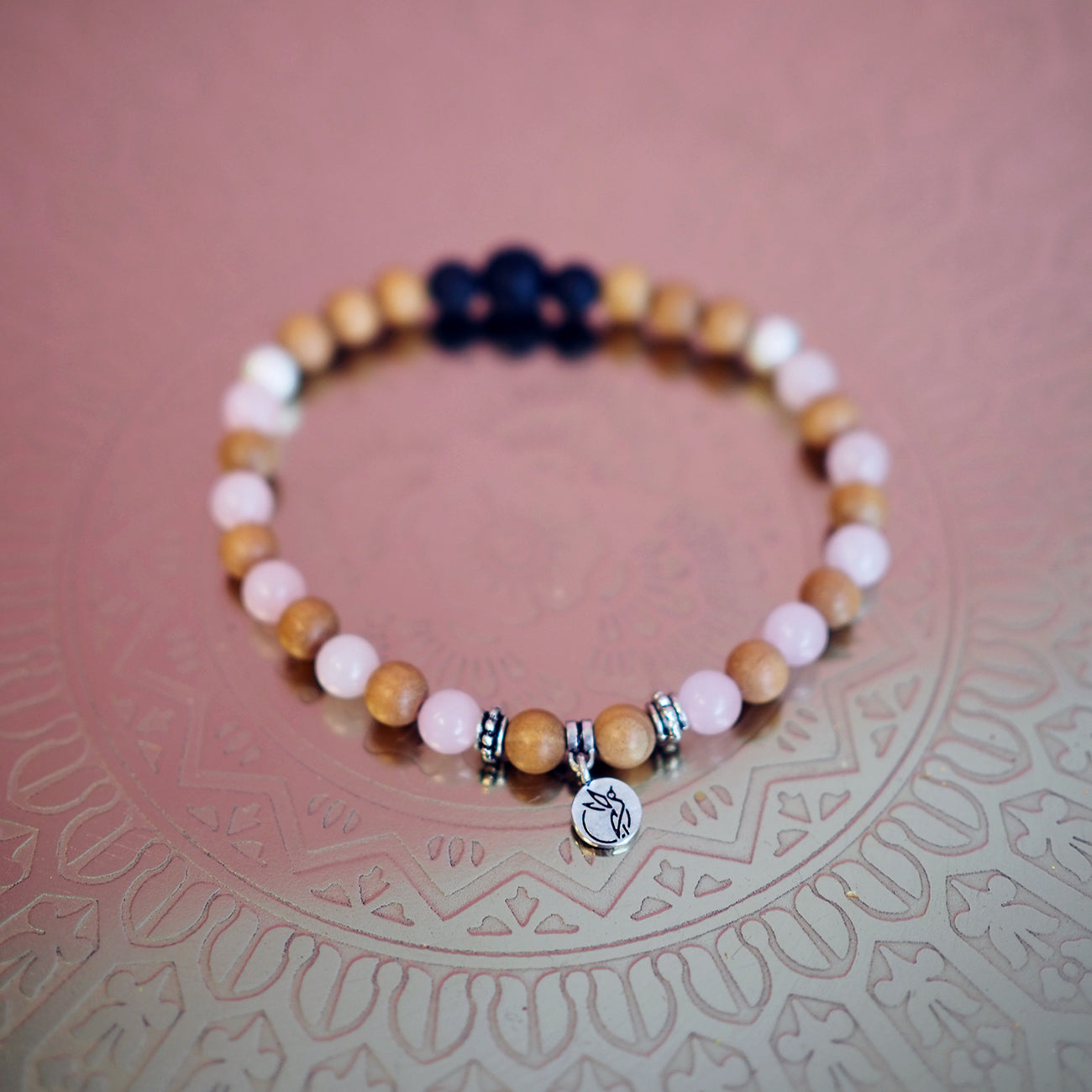 'The Loving Being' Essential Oil Diffuser Mala Bracelet Set - Rose Quartz & Rose Oil